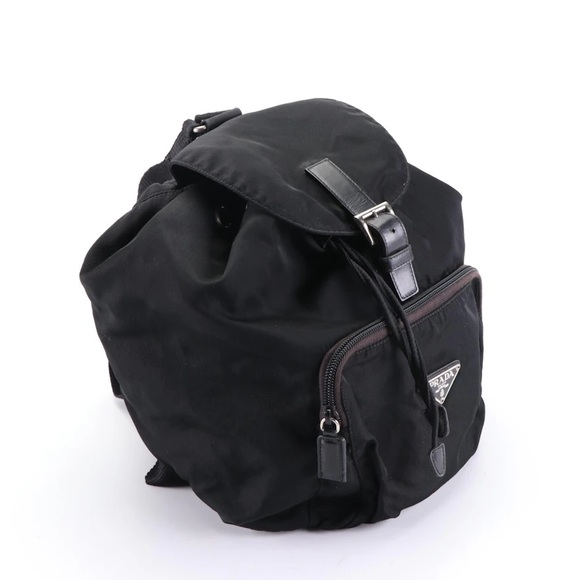 Prada Front Pocket Drawstring Backpack in Black Tessuto with Leather Trim - Picture 3 of 9